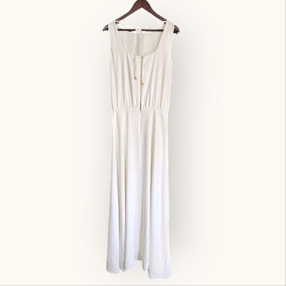 4G Gizia Grecian Style Floor Length Gold Embellished Ivory Evening Gown Dress 6 - Picture 2 of 8